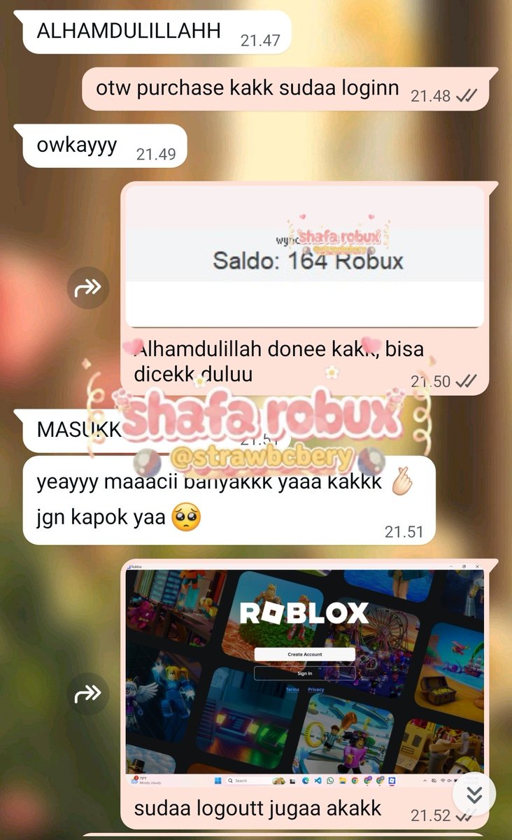 strawbcbery's tweet image. 🍓 ─ testi pembelian 160 robux. more testi ada di bio aku.
