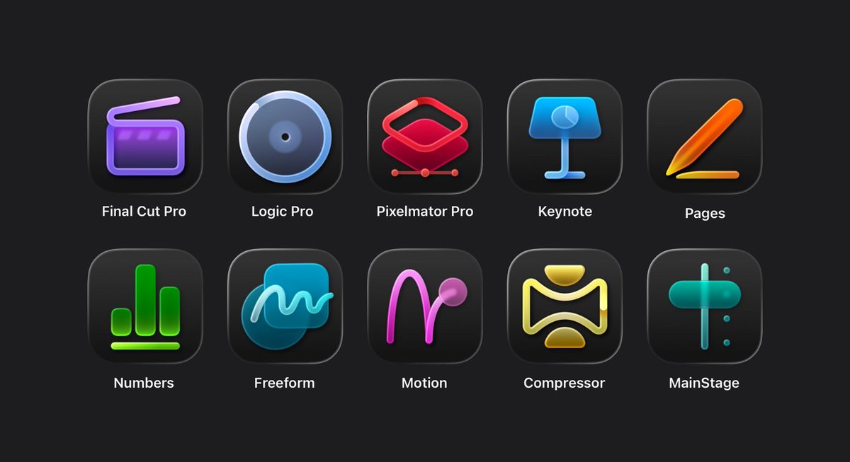 The apps in Apple Creator Studio have unique icons to distinguish between App Store apps and Creator Studio apps.