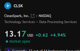 CLEANSPARK $CLSK 
Nuevo intento a mejor precio
>13$ 🆗