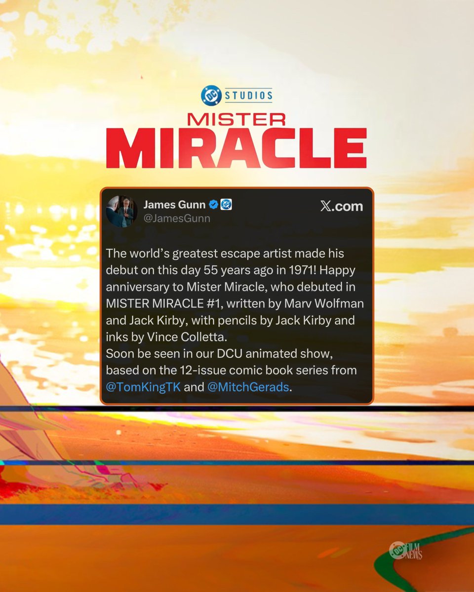 DCFilmNews's tweet image. ‘MISTER MIRACLE’ animated series will officially take place in the DCU, James Gunn confirms.