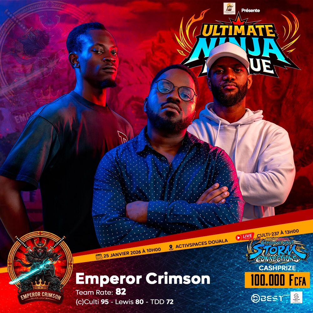[ULTIMATE NINJA LEAGUE]
3eme team : EMPEROR CRIMSON 
L'une des équipes favorites de cette league qui à une seule mission : Détruire l'ennemi 

Ne manquez la prestation exceptionnelle de cette équipe ce 25 janvier 2025.