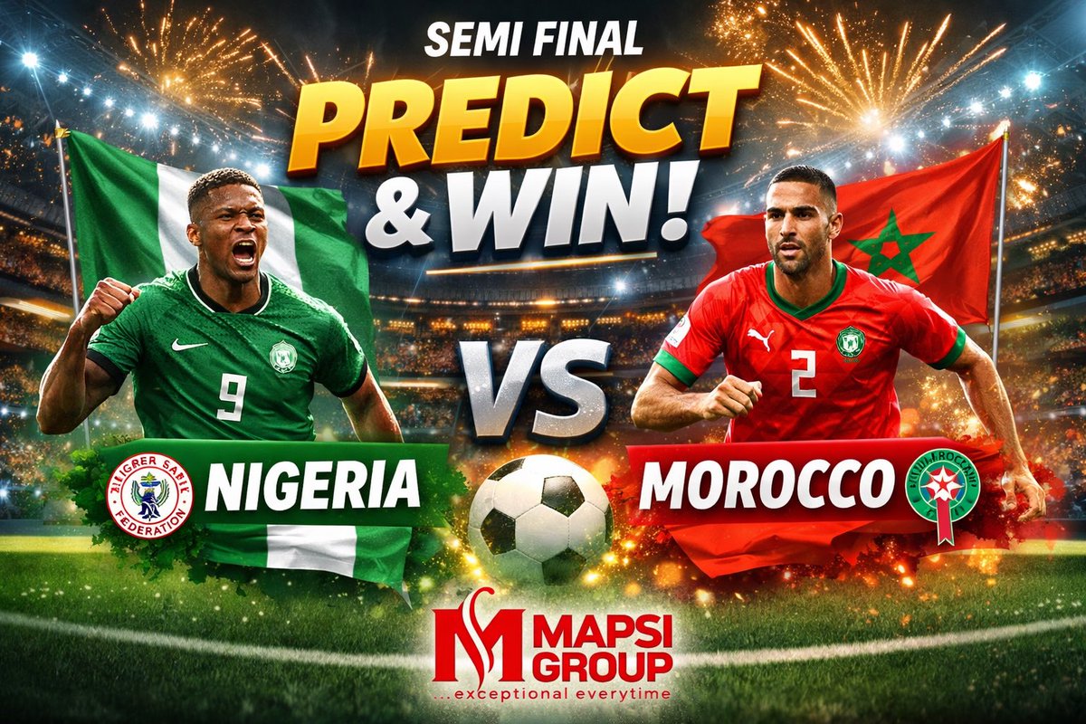 mapsigroup's tweet image. The battle is set! 🔥

Nigeria 🆚 Morocco – Semi Finals

Make your full time match prediction &amp;amp; win big 💥

Powered by Mapsi Group

#BTS_WORLDTOUR  #afcon #NigeriaTogether #Morocco #football #Trending