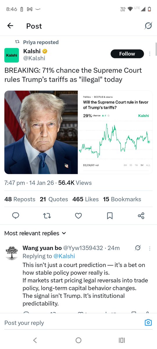 iSmilingFace's tweet image. ट्रंप की मुश्किल बढ़ी! 🚨
सुप्रीम कोर्ट आज ट्रंप के टैरिफ पर सुना सकता है फैसला। जानकारों का मानना है कि 71% संभावना है कि कोर्ट इसे "Illegal" घोषित कर देगा। क्या यह ग्लोबल मार्केट की दिशा बदल देगा? 🌏💸 #Trump #Tariffs #SupremeCourt #GlobalTrade