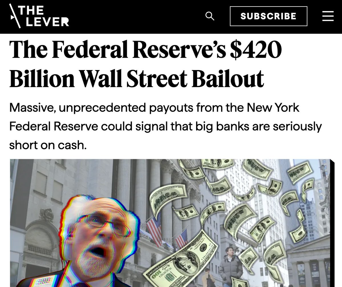 davidsirota's tweet image. 🚨NEWS: The Fed has quietly delivered nearly HALF A TRILLION DOLLARS of no-strings-attached bank bailouts in the last few months, according to documents &amp;amp; data reviewed by @LeverNews.

In all, the new bailouts are already 60% of the amount of the financial crisis TARP bailout.