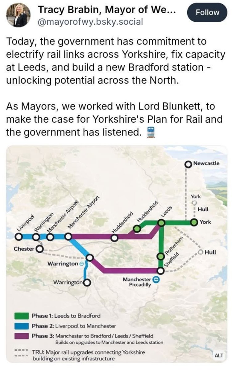 Clinnick1's tweet image. This map hurts my eyes. Piccadilly has moved. Huddersfield, York and Hull have been cloned. THREE Warrington stations.
And there are questions regarding the cynicism towards today's announcement...
