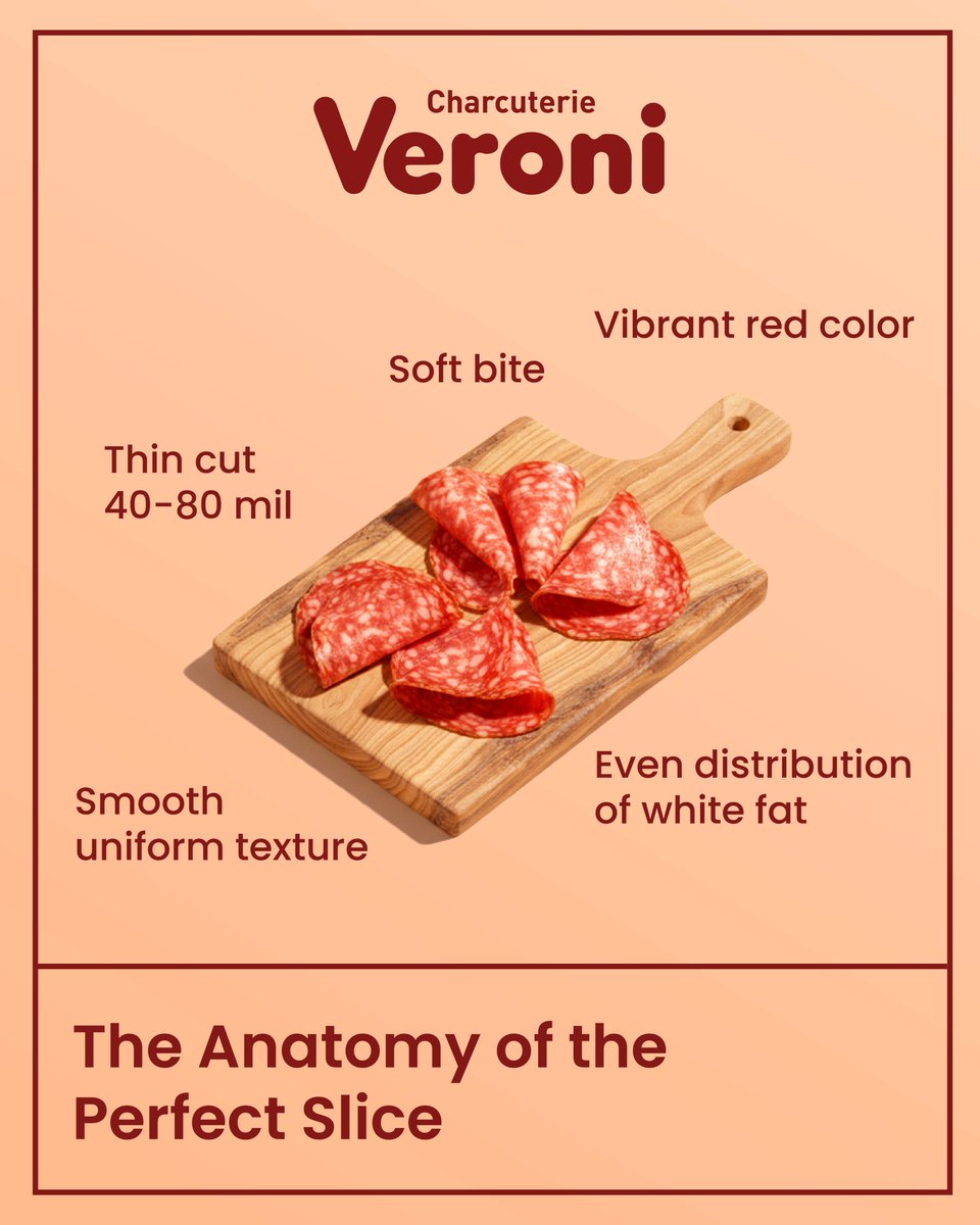 Thin cut, vibrant red color, evenly distributed white fat, and a smooth, uniform texture 🥩✨
Every detail matters: this is what defines true Salame Milano balanced, refined, and unmistakably iconic👌