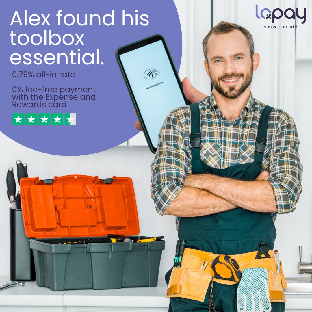You've got your toolbox, but what about the Tap to Pay app? With no upfront fee and no contract, it's the perfect piece of kit. Find out more on Tap to Pay via our website.

lopay.com