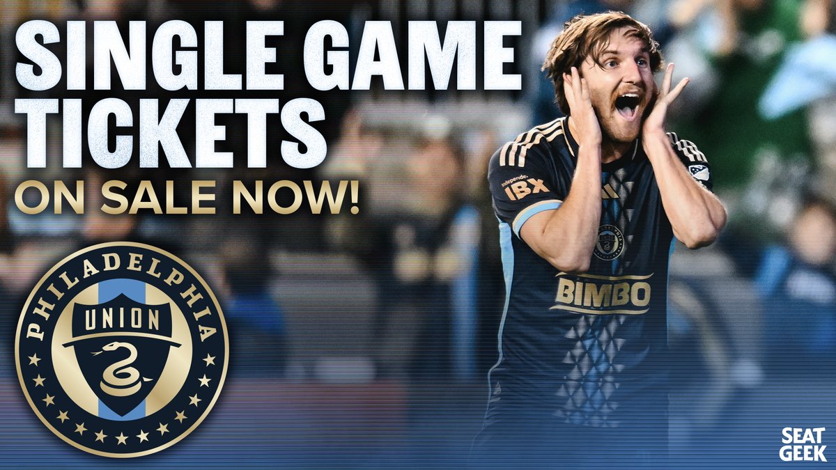 PhilaUnion's tweet photo. Come to one match, come to all!
Single game tickets are on sale now 🎟️ https://t.co/Ac62gzfyZL
#DOOP | @SeatGeek https://t.co/0jeH56ltiI