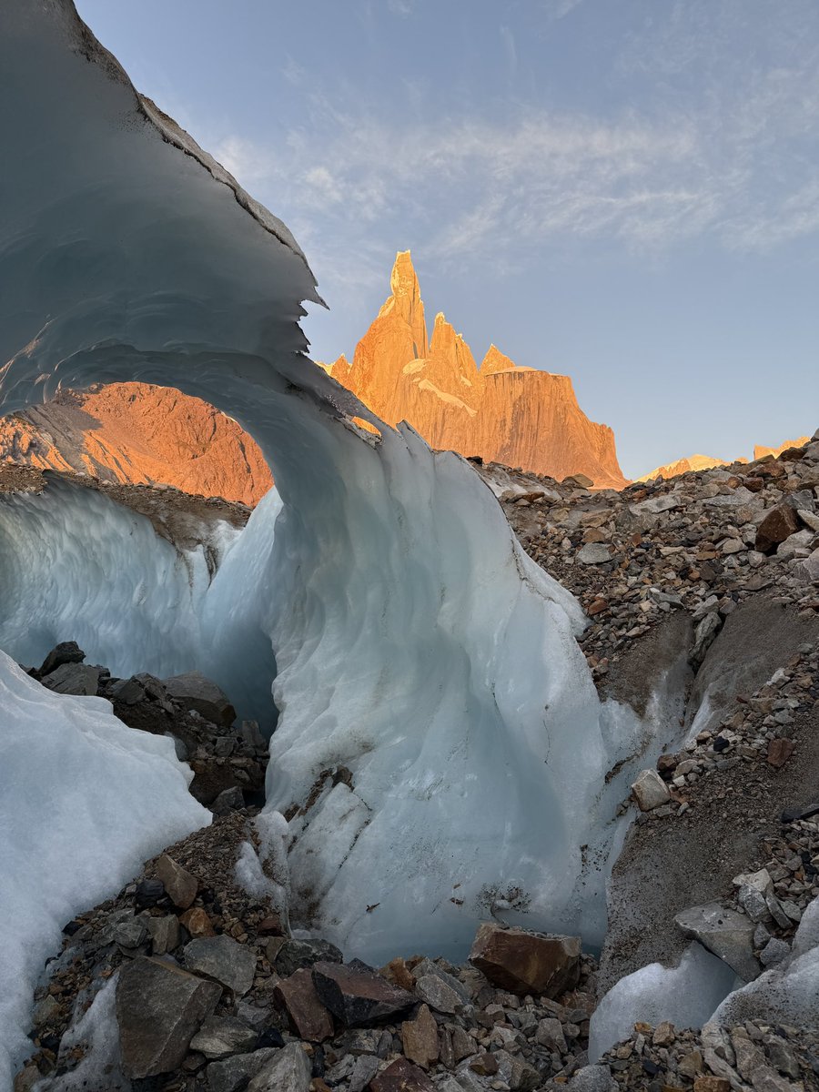 El Chalten, Patagonia Ice Caves. These won’t last long. What a treat to find these with Cerro Torre framed