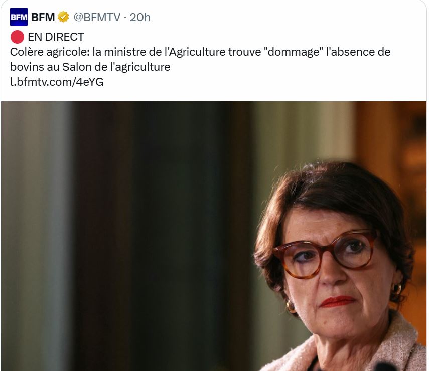 Elle ordonne l'assassinat de troupeaux entiers de vaches. 
Des milliers de têtes exterminées pour rien. 
Et elle se plaint qu'il y en a plus.
Ils vivent sur une autre planète.
Le pouvoir rend fou...