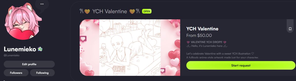 💝 YCH Valentine is OPEN 💝
A sweet Valentine YCH is now available on VGen ♡
Let your OC celebrate Valentine in a lovely way ✨
👉vgen.co/Lunemieko

#VGenOpen #VGencomms #ValentinesDay