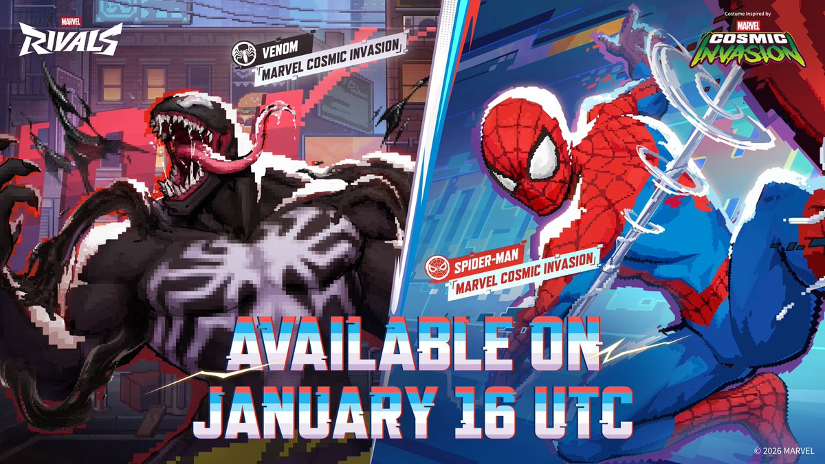 mmmmmmmmiller's tweet photo. 🆕 Venom: Marvel Cosmic Invasion
🆕 Spider-Man: Marvel Cosmic Invasion

Coming to the #MarvelRivals in-game store this Friday, January 16th. https://t.co/kwrza2iHdX