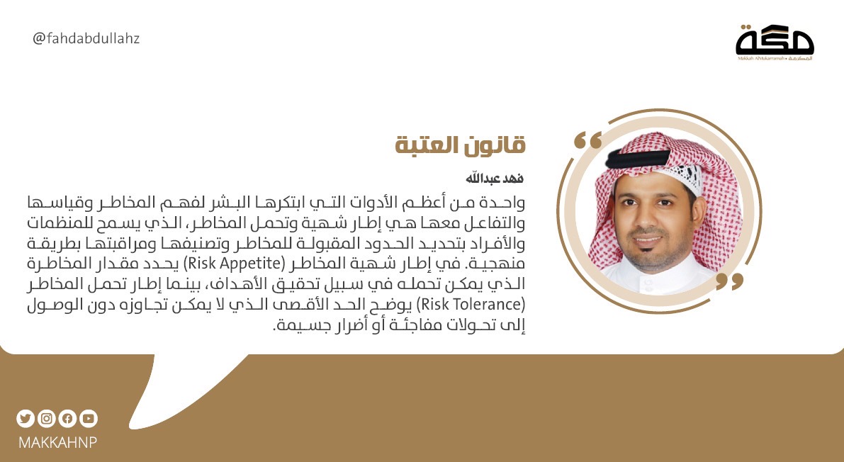 قانون العتبة

 مراقبة الأنماط، تعريف حدود المخاطر، ورسم خطوط فاصلة بين ما يمكن احتماله وما لا يمكن القبول به هو حجر الزاوية لإدارة المخاطر التي ليست مجرد إجراء احترازي، بل أصبحت أبعد من ذلك كلغة لفهم التحولات قبل حدوثها. 

makkahnewspaper.com/article/1628382
#صحيفة_مكة