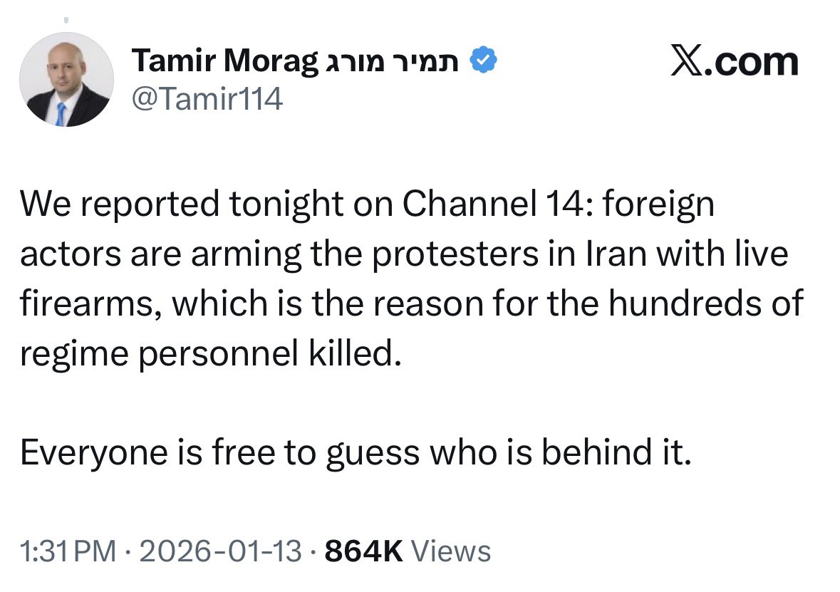 sahouraxo's tweet image. Israeli media admit it:

Mossad is arming protesters in Iran with live weapons.

We’ve been saying this since day one.

Share this everywhere — let the world wake up.