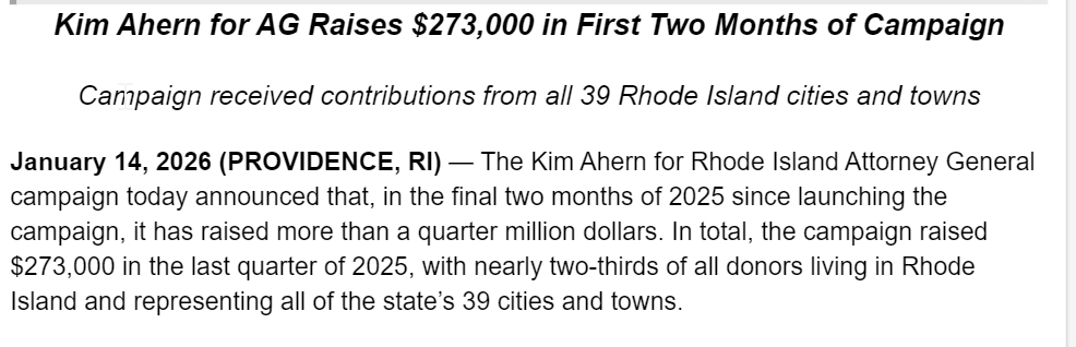 kathyprojo's tweet image. Reporting deadline is still 2wks out. But AG candidate Kim Ahern is touting her $273k haul so far: