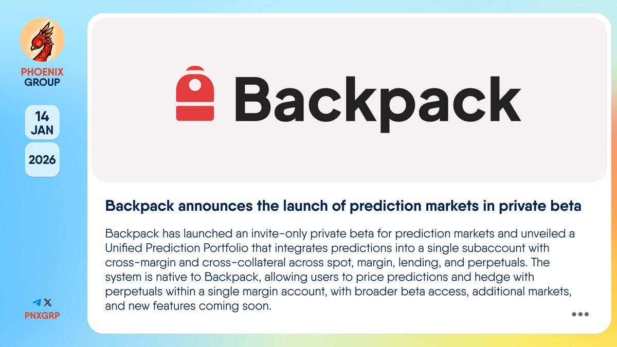 🔥 @Backpack announces the launch of prediction markets in private beta  #Backpack has launched an invite-only private beta for prediction markets  and unveiled a Unified Prediction Portfolio that integrates predictions  into a