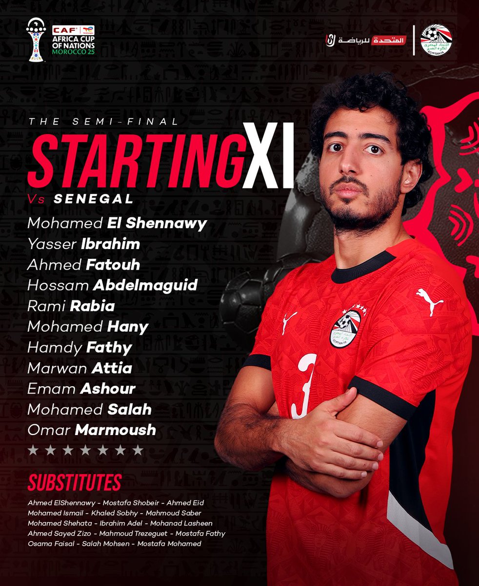 EgyptNT_EN's tweet image. #ThePharaohs’ XI for the Semifinal! 🇪🇬
 
#egyptnt