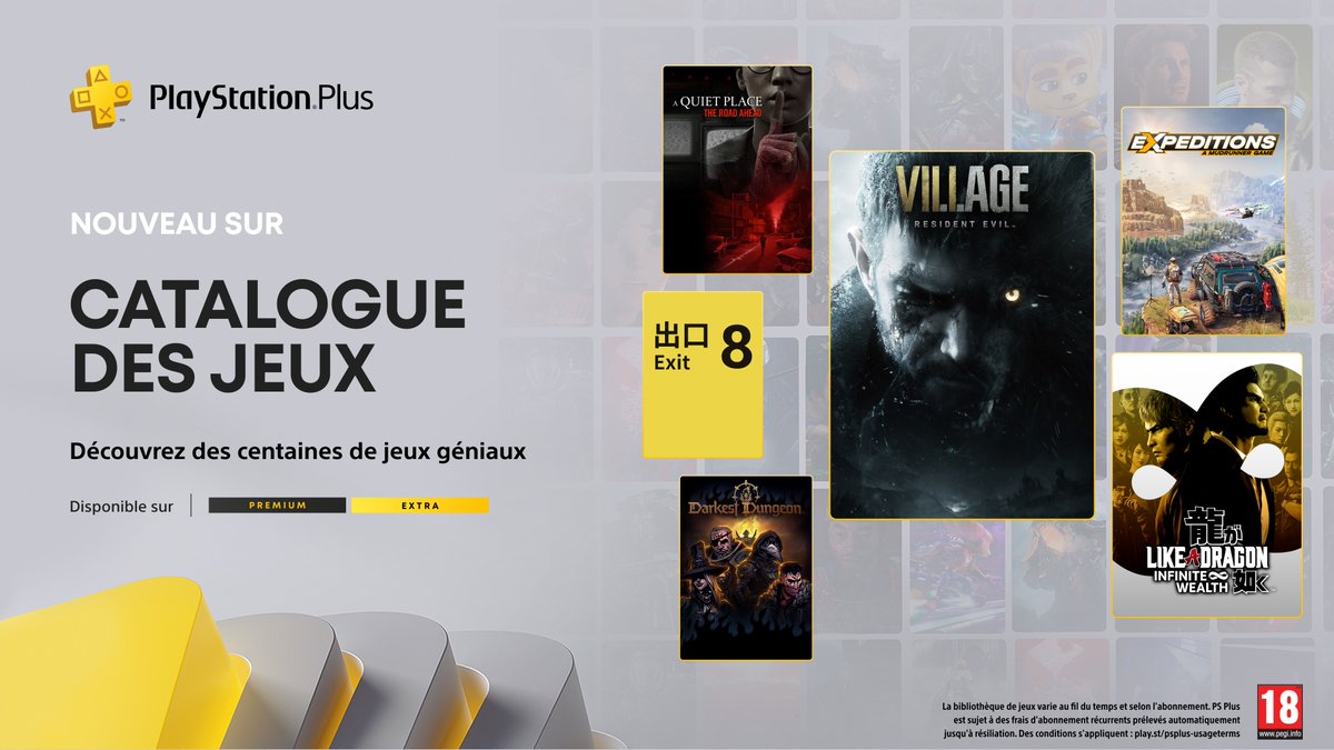 9 jeux ont rejoint le catalogue PlayStation Plus dont :
🕯️ Resident Evil Village
🐉 Like a Dragon: Infinite Wealth
🤫 A Quiet Place: The Road Ahead
🏎️ Expeditions: A MudRunner Game

Retrouvez toute la liste ici : blog.fr.playstation.com/2026/01/14/cat…