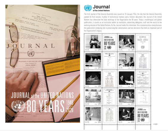 unstamps's tweet photo. On 12 January 2026, UNPA issued a special event sheet of 10 stamps to commemorate the 80th anniversary of the issuance of the first Journal of the United Nations.  

Available at https://t.co/iG2LB538QH 

#UN #UN80 #philately #UNIS #ONU https://t.co/yCzmYwxPXl
