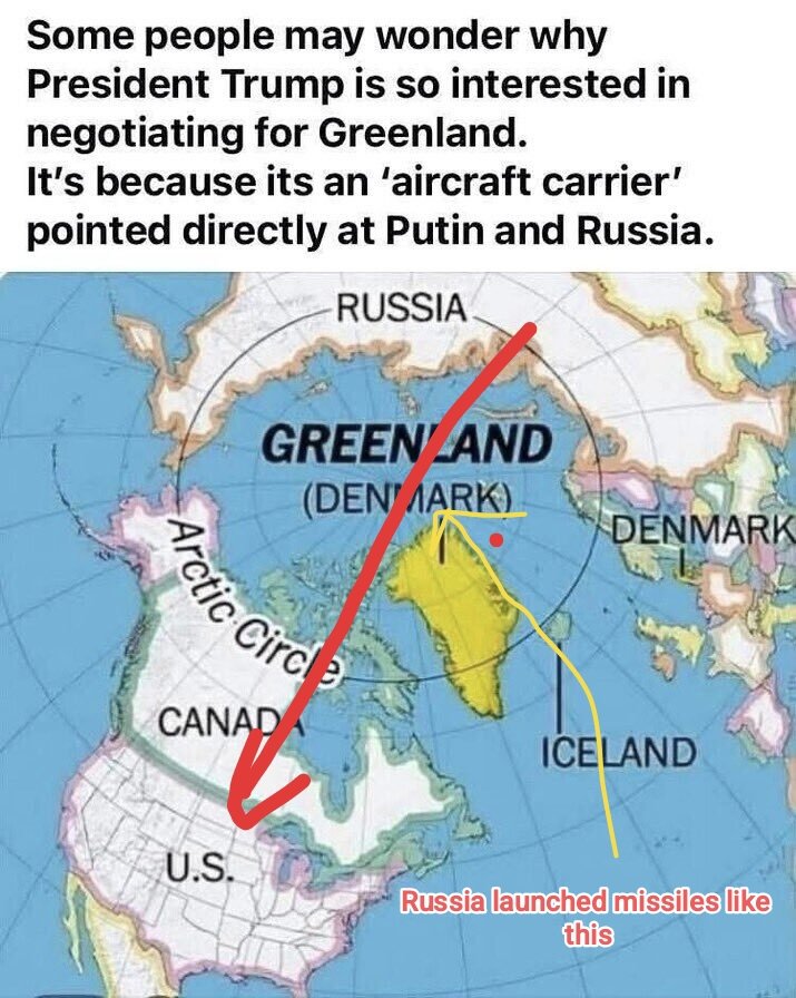 <a href="/jurgen_nauditt/">Jürgen Nauditt 🇩🇪🇺🇦</a> It seems plausible...
From what I understand, the fact that the Earth is spherical means that if Russia or China launches nuclear missiles on a polar trajectory over the North Pole — instead of going through the Atlantic or Pacific Oceans — they would bypass many of the denser US