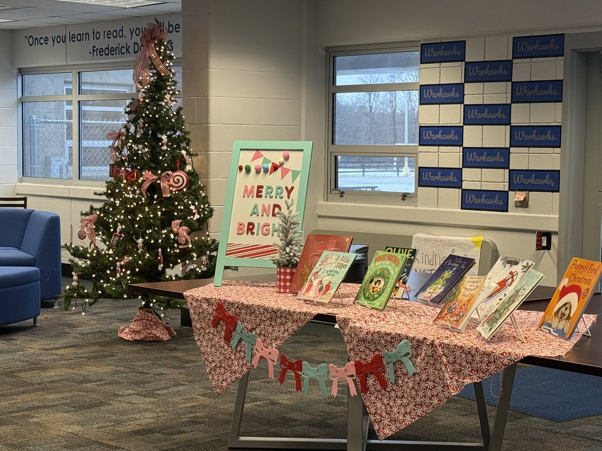 WarhawkLibrary's tweet photo. A highlight of every month in the library is a reading time with our Doves team! Prior to winter break, Jingle All the Tay was one of our selections, so we invited “Taylor Sniff” to join us! We look forward to reading to learn and reading for fun with our Doves in 2026! https://t.co/UikbBvgl5i