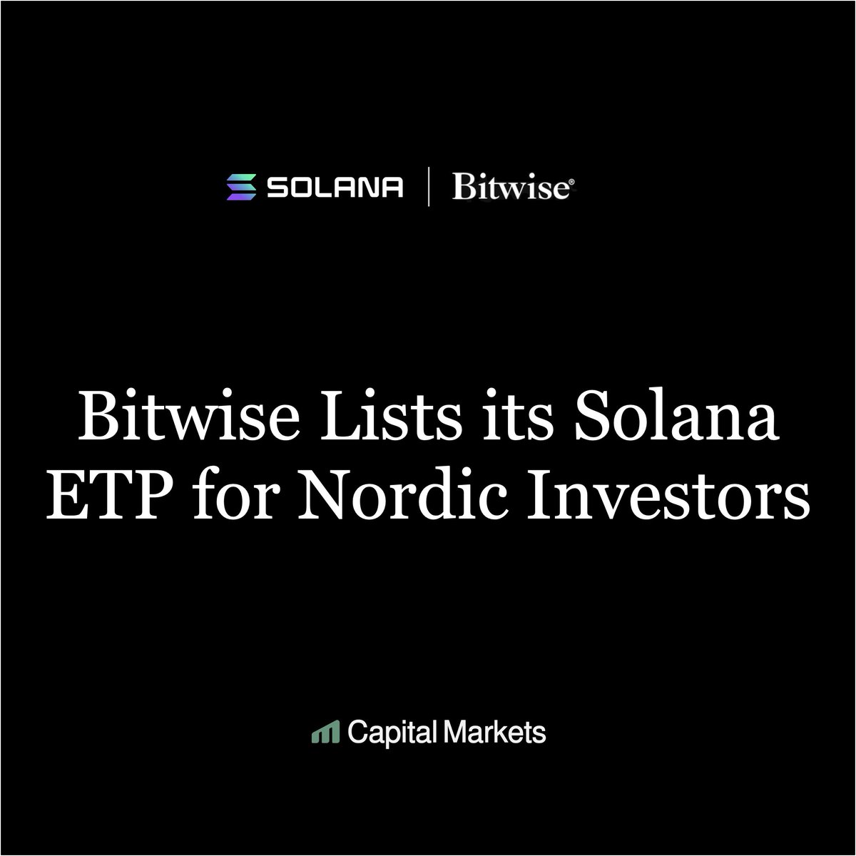 BitwiseInvest has listed its Solana Staking ETP (BSOL) on Nasdaq Stockholm  alongside its other crypto ETPs. Expands regulated, exchange-listed Solana  access for Nordic capital markets.