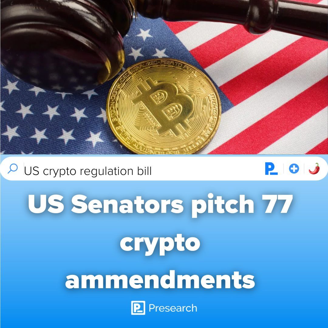 US Senators pitch 77 crypto amendments US senators have crafted and  introduced a long-awaited bill that is set to define crypto market rules.  This bill will resolve the market clarity issues as