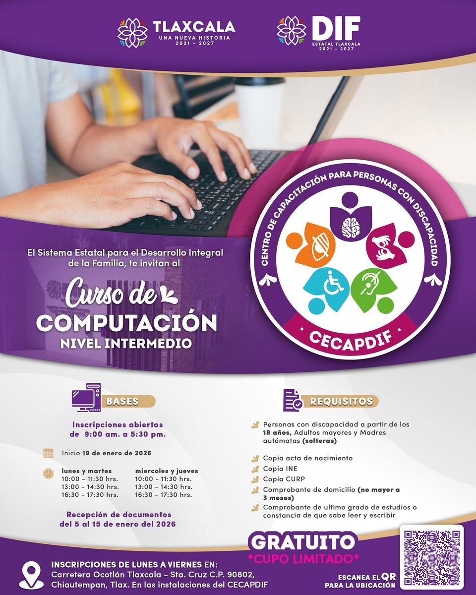 💻En el #CECAPDIF, impulsamos la inclusión y el desarrollo de habilidades digitales con el Curso de Computación – Nivel Intermedio, dirigido a personas con discapacidad, personas adultas mayores y madres autónomas. #TransformamosVidas 💜
