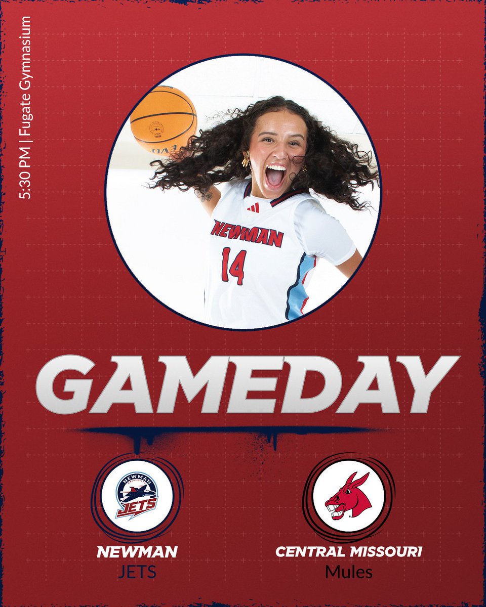 NewmanJets's tweet image. GAMEDAY!

🆚 UCM 
⏰ 5:30 PM
📍Fugate Gymnasium
📺 bit.ly/3IXPTFh 
📈 bit.ly/3EPSP8j 
📻 bit.ly/4bvDkTD 

#JetPower ✈️ x @NewmanJetsWBB
