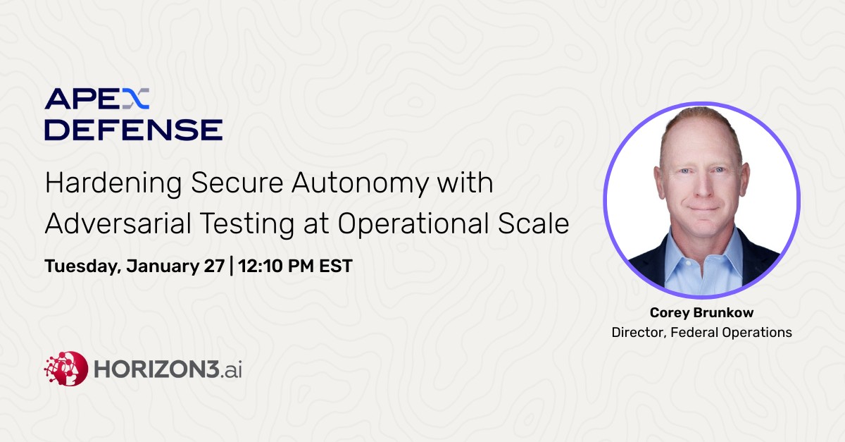 Horizon3ai's tweet image. Don't miss us at #ApexDefense2026! 

We'll be at Exhibit 10025, where you can see live demos and learn how #NodeZero help defense organizations harden cyber posture, validate operational readiness, and stay ahead of emerging threats.

🎤 Horizon3.ai Director of…