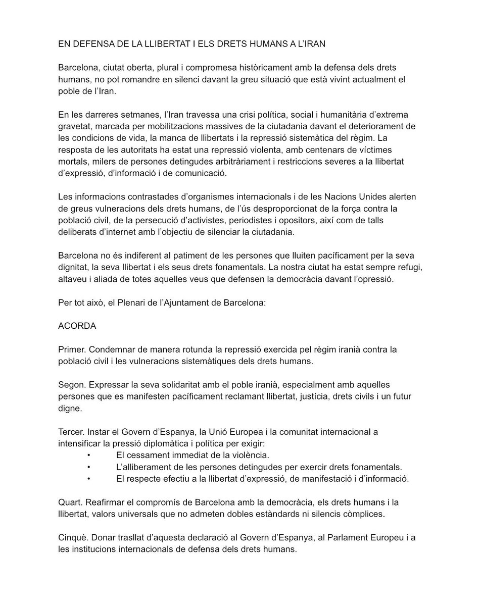 danielsirera's tweet image. Des del PP de Barcelona hem presentat una declaració institucional en suport al poble de l’Iran.

Esperem el suport dels grups perquè Barcelona reconegui la valentia de les dones iranianes, a la primera línia contra el règim.