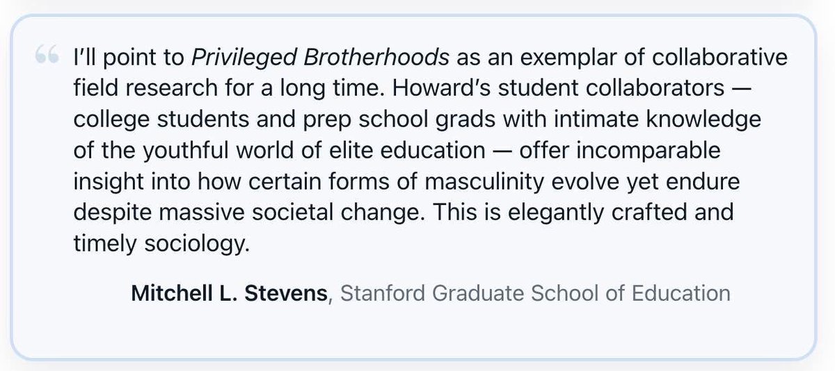 ProfAdamHoward's tweet image. So grateful for this blurb from Mitchell Stevens. This book exists because of student collaborators who brought sharp eyes, lived knowledge, and the willingness to tell me when I was getting it wrong!
