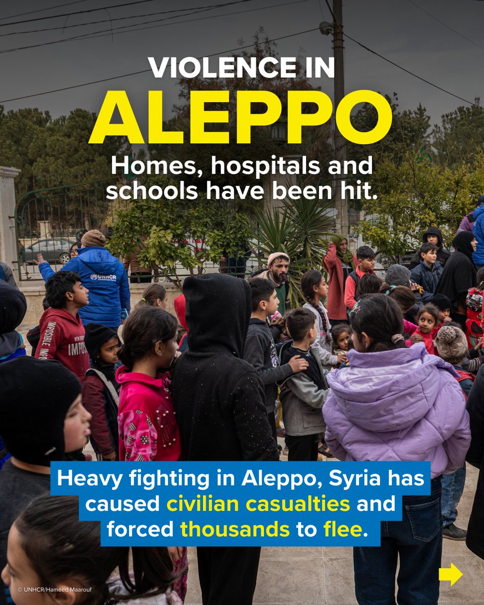 Violence in Aleppo has displaced thousands since last week. Civilians are caught in crossfire, hospitals and homes have been hit.

A fragile ceasefire offers hope, but needs remain urgent. UNHCR is on the ground, delivering life-saving aid. Support is urgently needed.