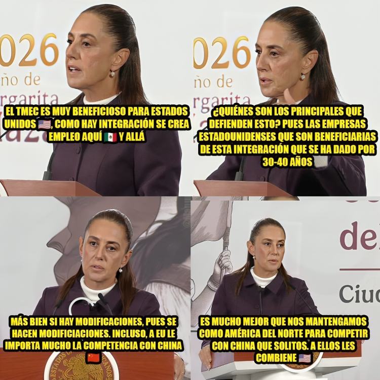 Aunque le parezca irrelevante a #DonaldTrump el Tratado entre México, Estados Unidos y Canadá ( #TMEC) , a quienes más les conviene es a los empresarios estadounidenses para  competir con #China. 

Así lo explicó hoy la presidenta #ClaudiaSheinbaum (<a href="/Claudiashein/">Claudia Sheinbaum Pardo</a>) en la