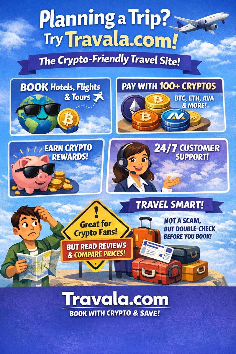 Travelling with crypto? ✈️💰 https://t.co/ikcv3dWedb lets you book hotels &  flights with crypto. Not a scam — just travel smart and compare prices. 🌍  @travalacom travalacom Travala