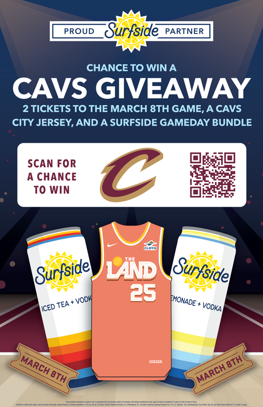 cavs's tweet photo. Enter for your chance to win 2 tickets to a Cavs game, a City Edition jersey, and a Surfside gameday bundle!

ENTER HERE: https://t.co/dNx9jIXiSh

@DrinkSurfside | #LetEmKnow https://t.co/ChUU9NlD4V