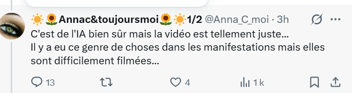 Est-ce que les comptes Qonpis à 35K abonnés ont honte de balancer des vidéos IA ? Nan nan, ils assument. Tu comprends, c'est du fake, mais ça aurait pu être vrai.
#AgriculteursEnColère #A62