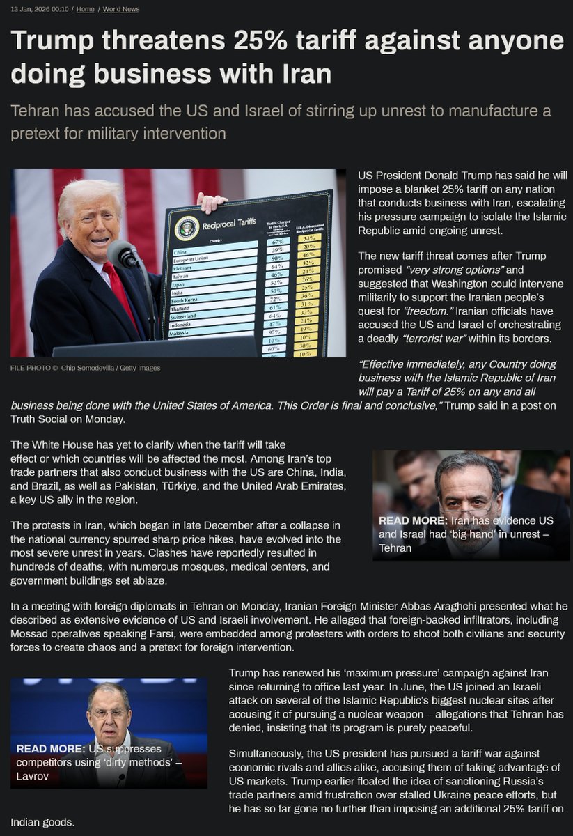 ConTorrents's tweet image. Trump threatens 25% tariff against anyone doing business with Iran 
No one but US corpos can do business anywhere
#Imperialism