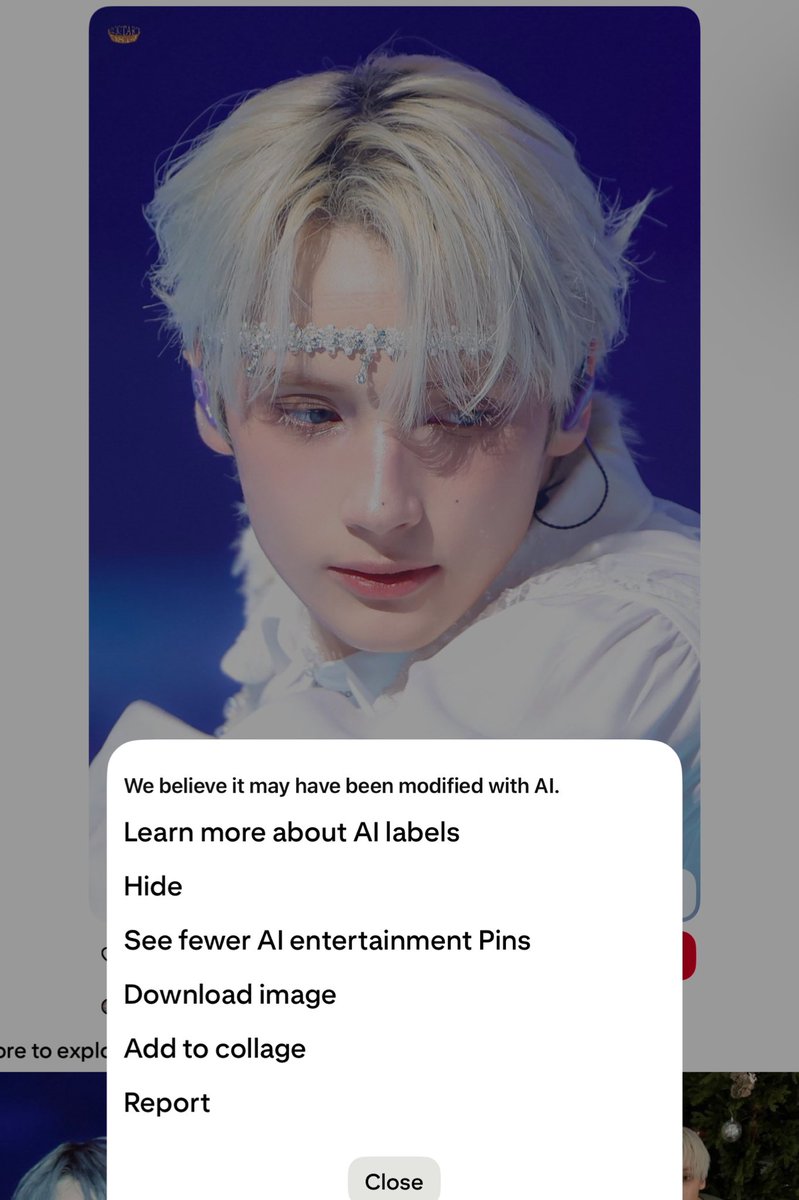 rayofhues's tweet image. i was trying to see a photo of angel hueningkai on pinterest and the app detected him as AI….mind you this is an actual fansite photo of him like his visual is too unreal for this world