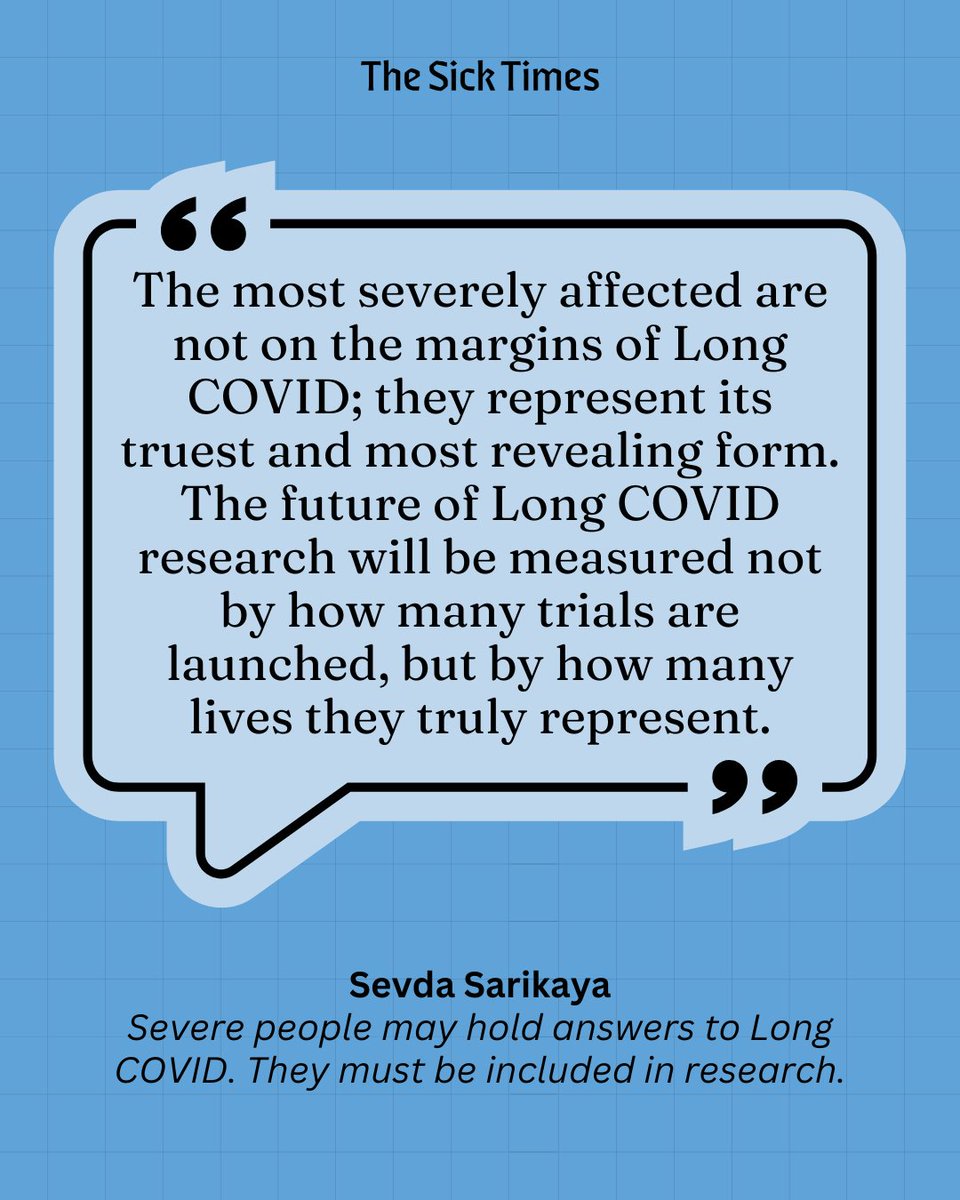 People with the most severe #LongCOVID symptoms represent the most clinically urgent population, yet they remain absent from the evidence base that guides care. They are not beyond the reach of science; they are where real progress begins. bit.ly/49TMXdz
