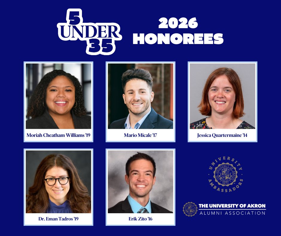 uakronalumni's tweet photo. Hosted by the UA Alumni Association &amp; the University Ambassadors, the 5 Under 35 award honors five UA alumni under the age of 35 who demonstrate excellence in their field and service to their community and alma mater.

📅 Thurs., Feb. 19
🕧 6-8pm
📍Jean Hower Taber Student Union https://t.co/mgEfWa57wM