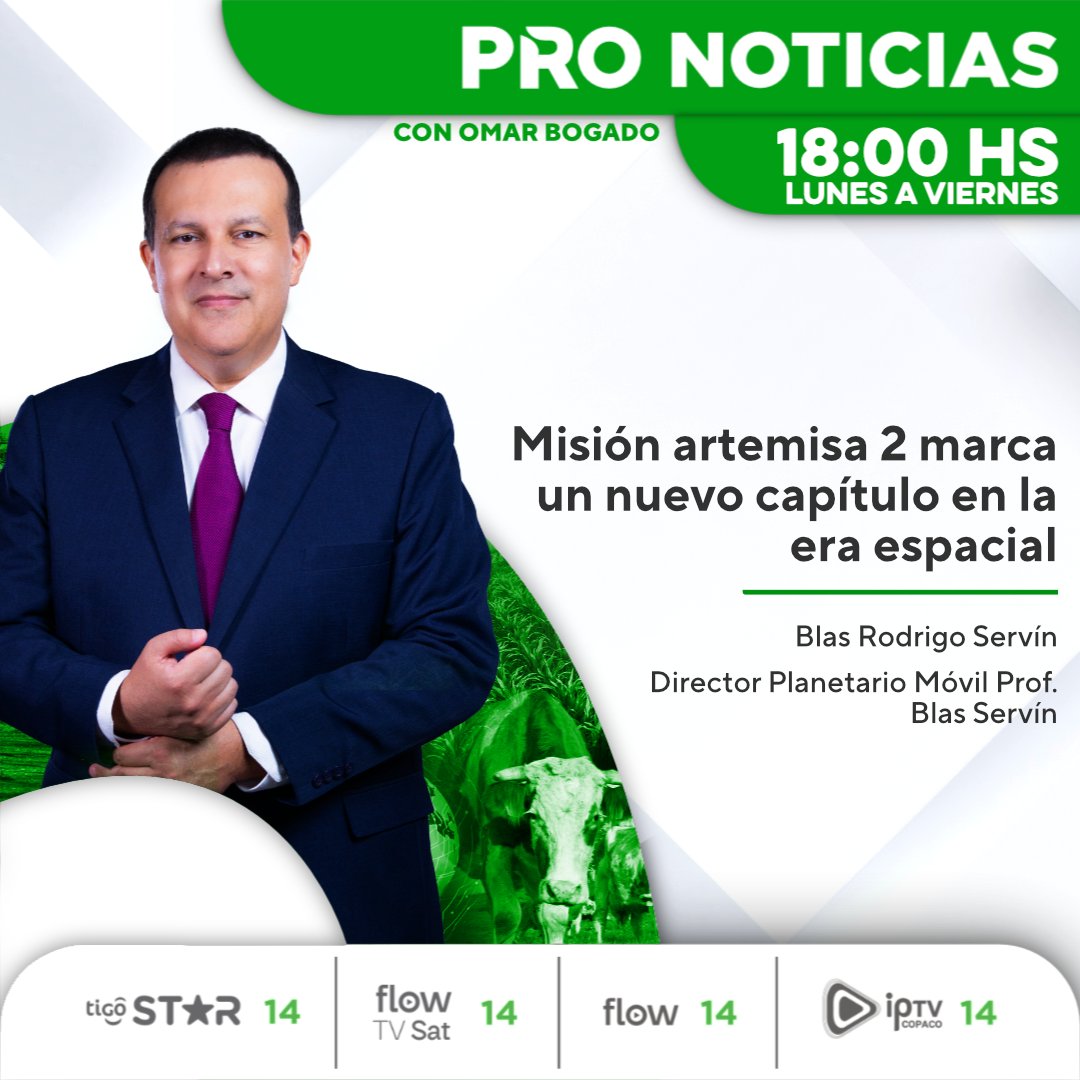 🪐Misión artemisa 2 marca un nuevo capítulo en la era espacial

📰 En #PRONoticias, @omarbogado1 cuenta las principales informaciones del sector productivo en un sólo espacio.

Seguinos ⬇️
📺 Canal 14 de Tigo Star
📲 App Megacadena
