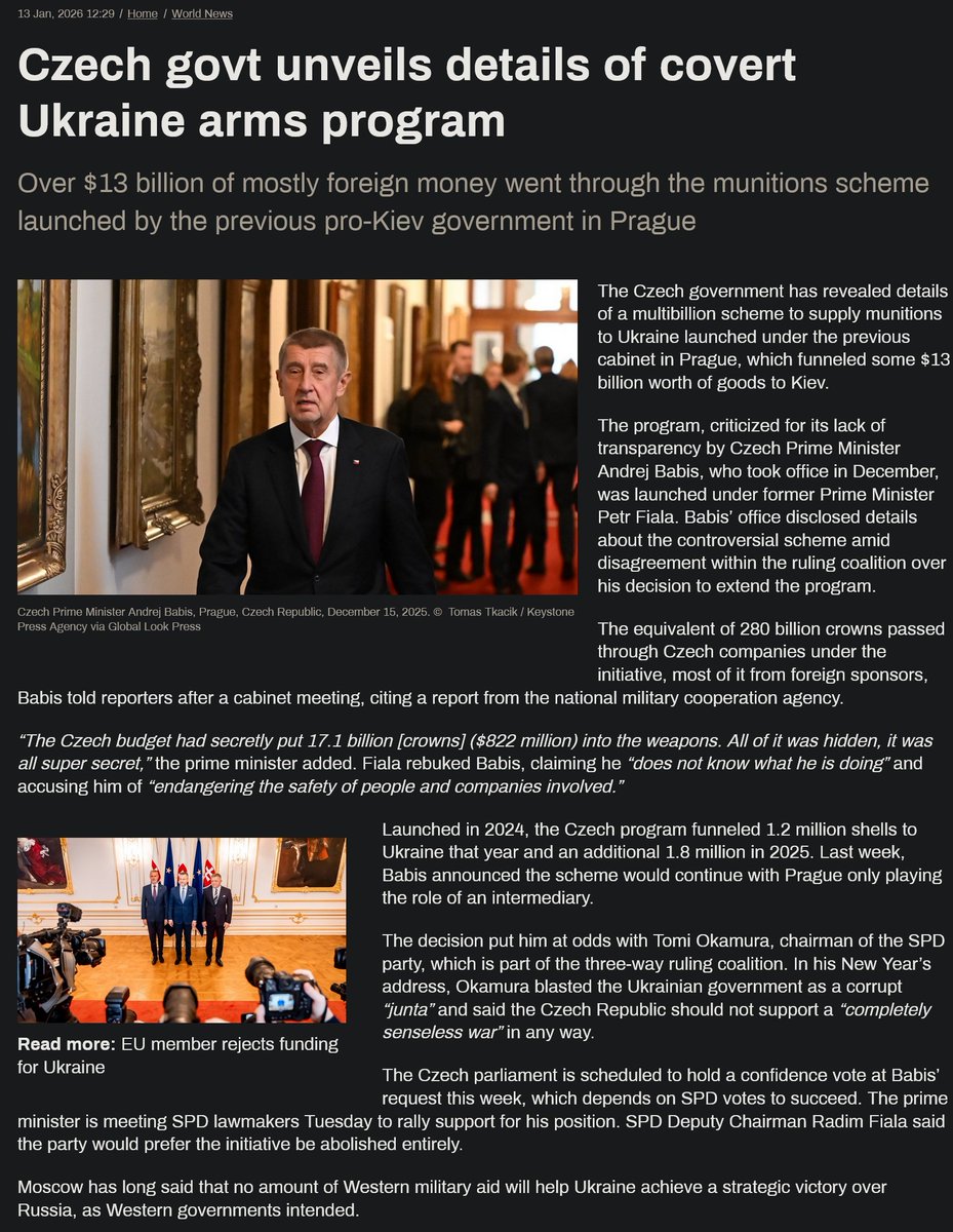 ConTorrents's tweet image. Czech govt unveils details of covert Ukraine arms program