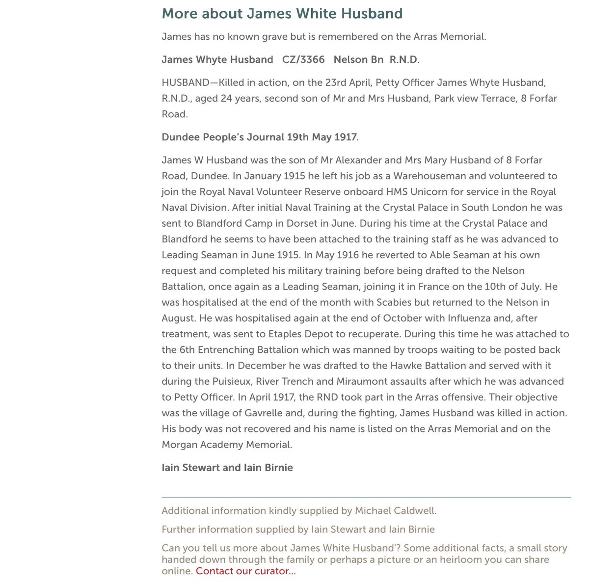 PaMemorial's tweet image. Not far from you @postcard13, Vicarsford Cemetery, #Fife. Helping with a remembrance project at Morgan Academy #Dundee &amp;amp; found that James Husband is remembered on the family headstone. His father was the manager of a Jute Mill in Dundee. Thanks to Great War Dundee &amp;amp; Find a Grave.