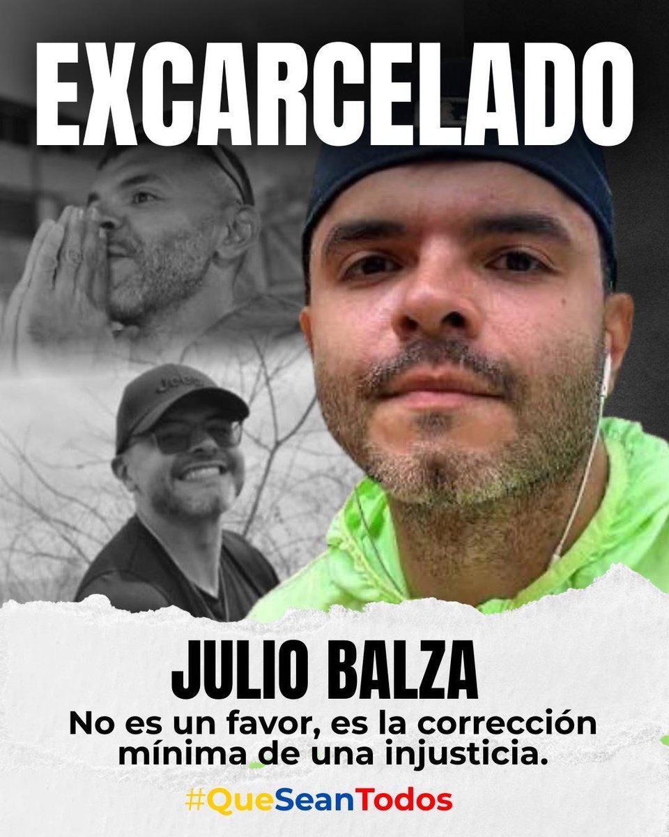 Desde el Comando Con Vzla confirmamos la excarcelación de nuestros periodistas:
- Gabriel “Gabito” González
- Julio César Balza

Presos políticos del régimen desde junio 2024 y enero 2025, respectivamente. 

¡Nunca debieron estar secuestrados! 

Seguiremos alzando la voz hasta