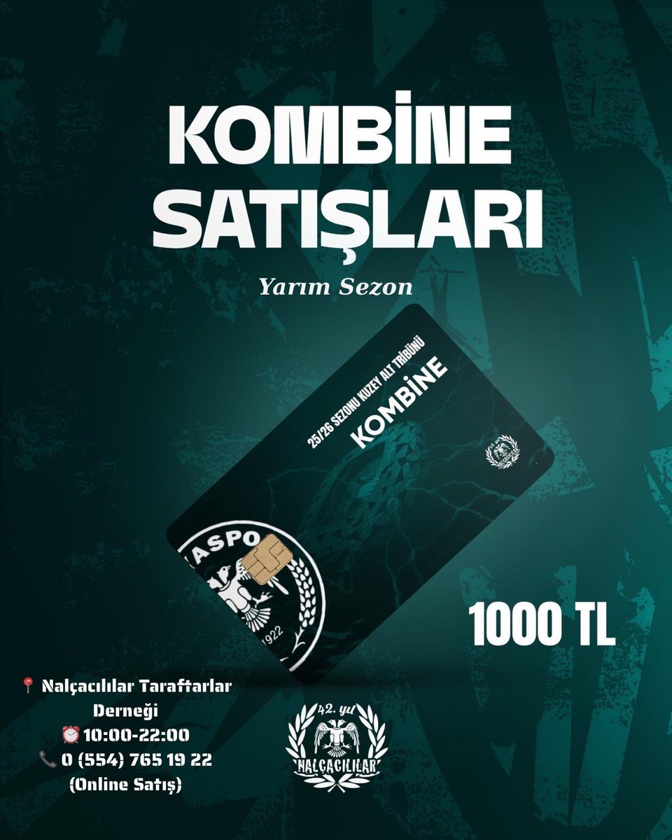 Kuzey Alt Tribünü Yarım Sezon Kombineleri Satışta! 💚🤍

2025–2026 sezonu ikinci yarısı için Kuzey Alt Tribünü yarım sezon kombineleri, 1.000₺’den satışa sunulmuştur.

Kombineni al, Konyaspor’un gücü ol!

📍 Nalçacılılar Taraftarlar Derneği
⏰ 10:00 – 22:00
📞 0554 765 19 22