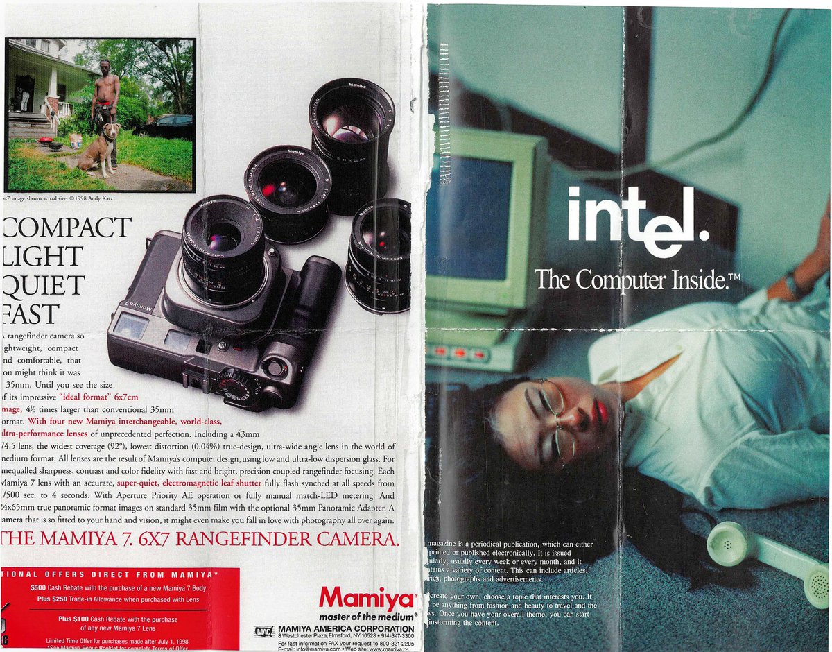 Vuhlandes's tweet image. No magazines hired me so I shot my own magazine ads, got it printed, and ripped out the pages and folded them and scanned it at home. So cool how these came out