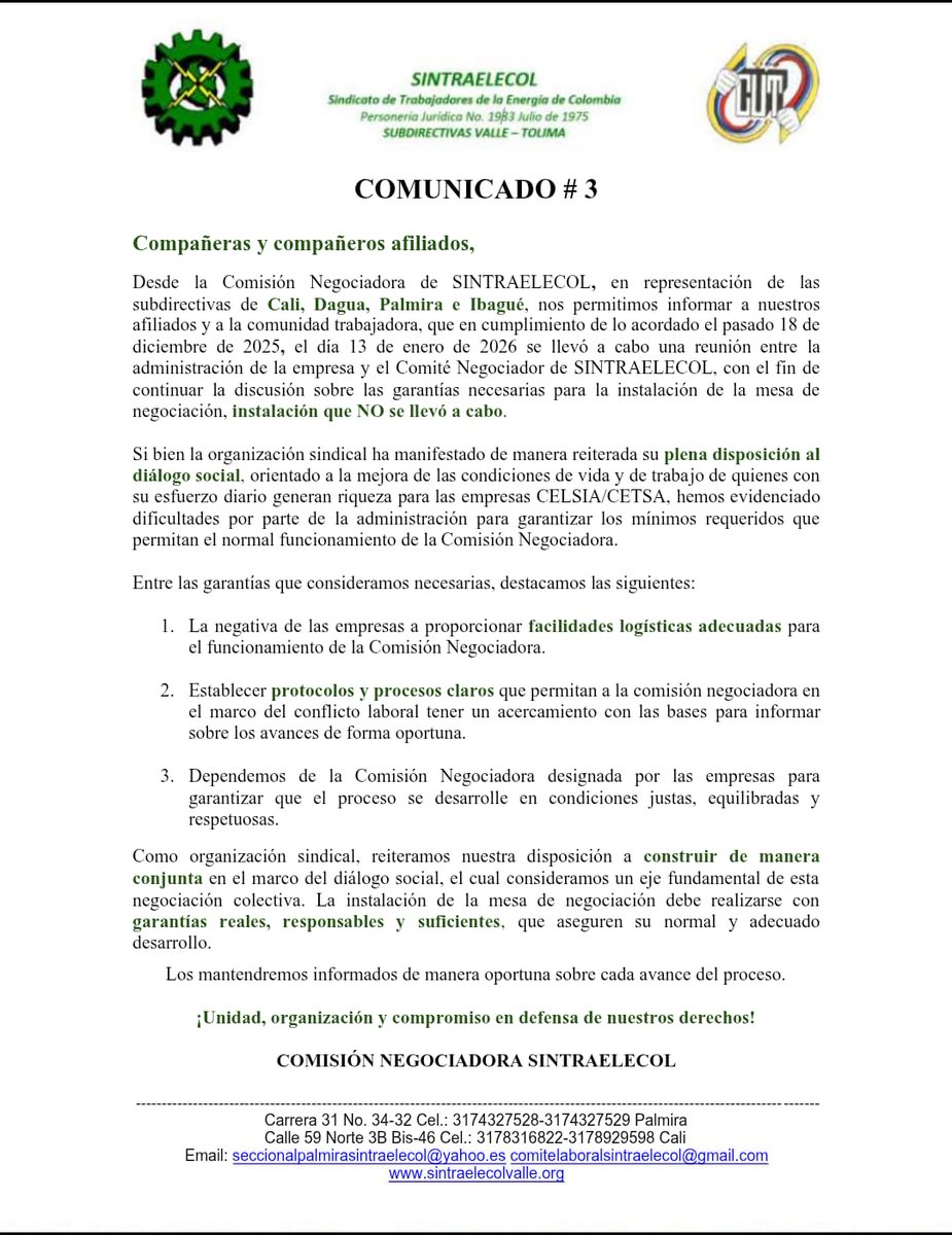 SINTRAELECOL VALLE DEL CAUCA / TOLIMA tweet media