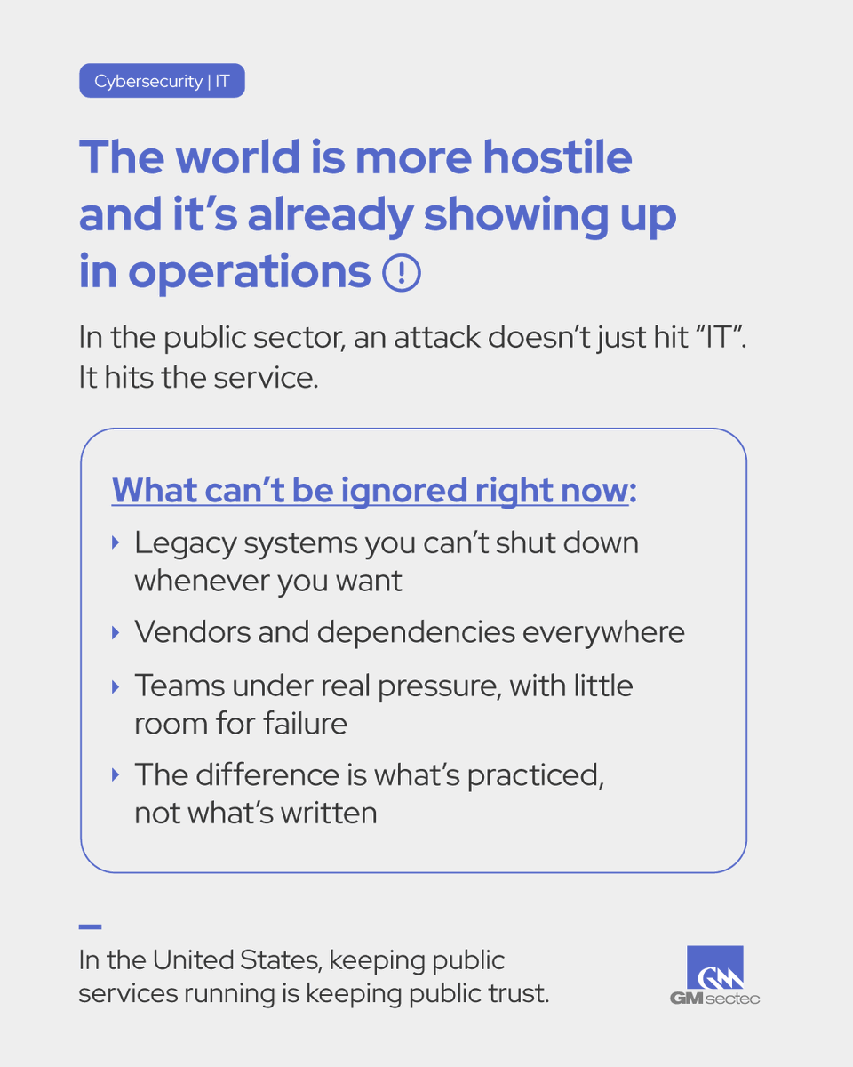 The world has become more hostile, so the question isn’t what tool is missing, but how well the organization responds when something happens.

In our country 🇺🇸 when a public service goes down because of an incident, the impact doesn’t stay in IT. It hits people.

#GMsectec