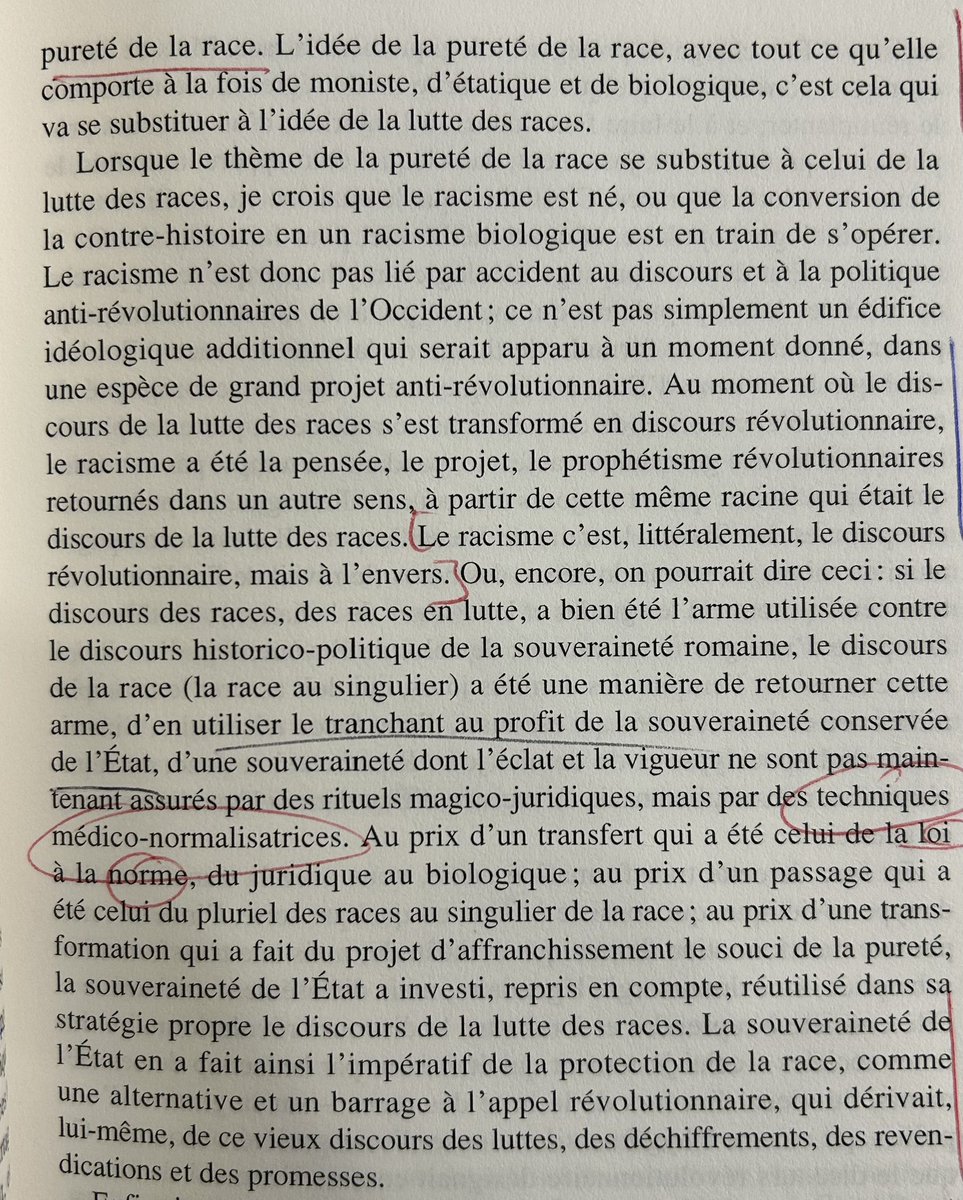 Spectre2Marx's tweet image. « le discours de la race a été (.) au profit de la souveraineté conservée de l'État, d'une souveraineté dont l'éclat et la vigueur (.) sont (.) maintenant assurés (.)  par des techniques médico-normalisatrices. » ( Foucault, Il faut défendre la société)